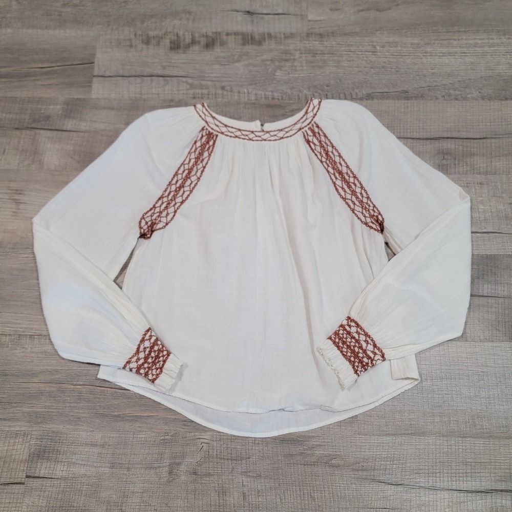 Faherty Arles Cotton Gauze Top Embroidered Cottagecore Peasant Size Large Blouse